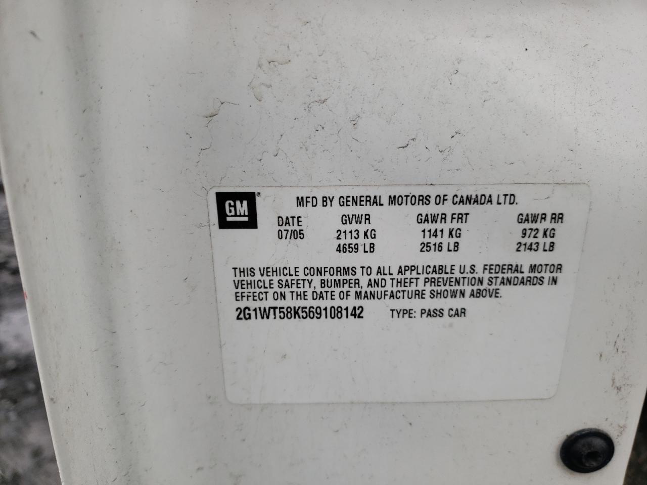 Photo 10 from auction – 2006 CHEVROLET IMPALA with VIN 2G1WT58K569108142
