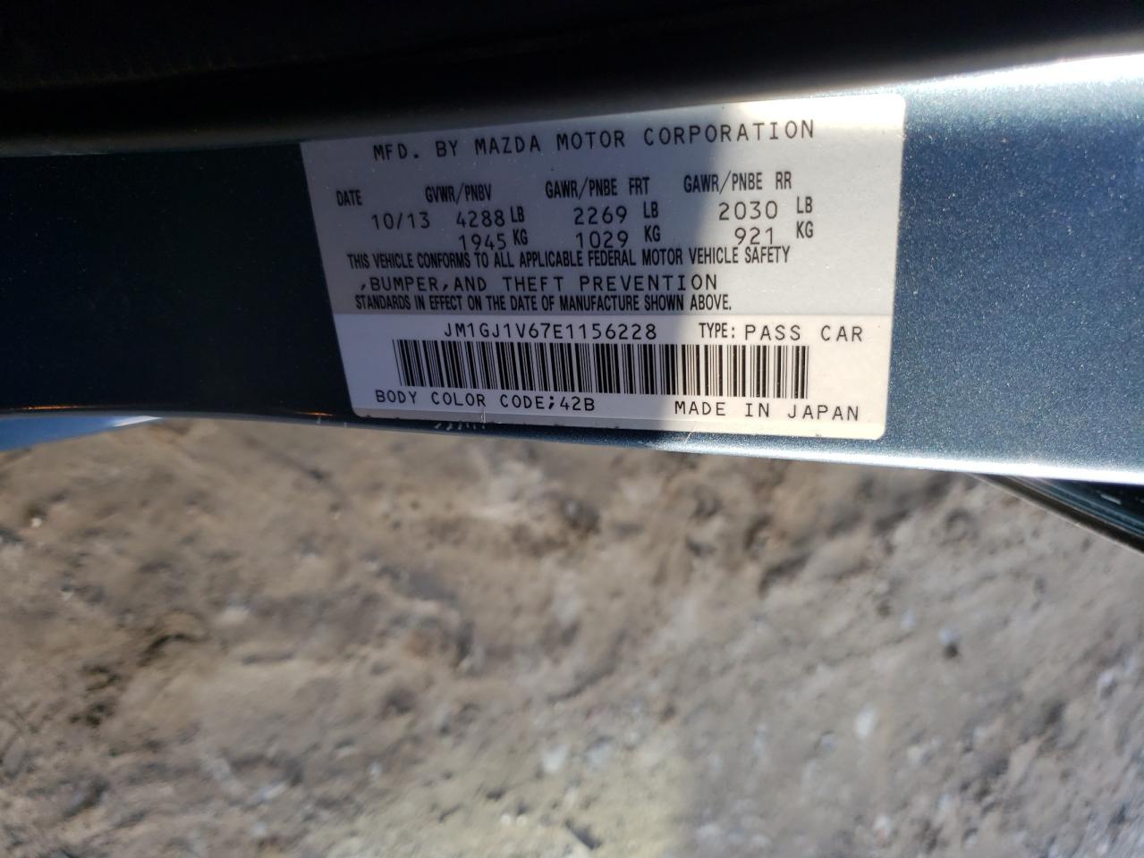 Photo 10 from auction – 2014 MAZDA 6 TOURING with VIN JM1GJ1V67E1156228