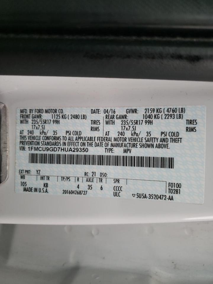 Photo 10 from auction – 2017 FORD ESCAPE SE with VIN 1FMCU9GD7HUA29350