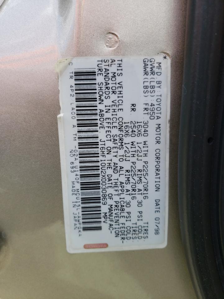 Photo 10 from auction – 1999 LEXUS RX 300 with VIN JT6HF10U2X0030869
