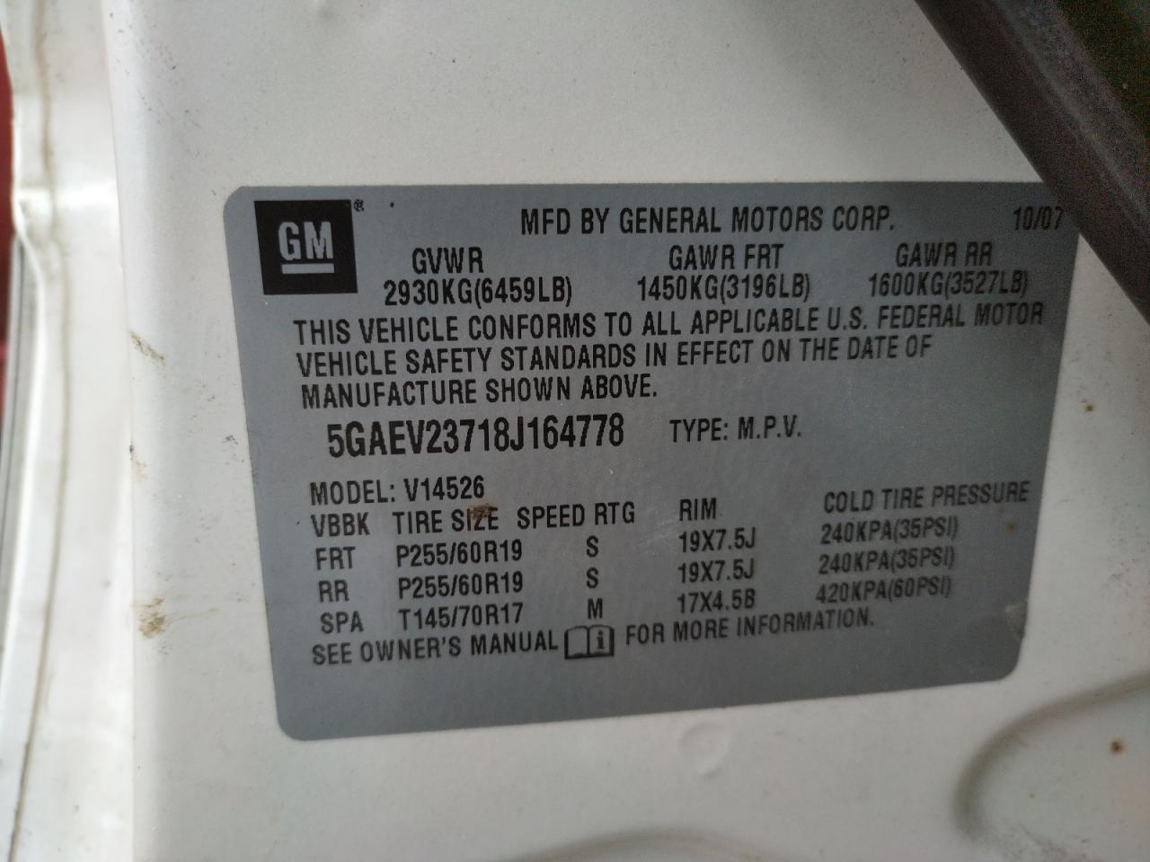 Фото 10 с аукциона – 2008 BUICK ENCLAVE CX с VIN 5GAEV23718J164778