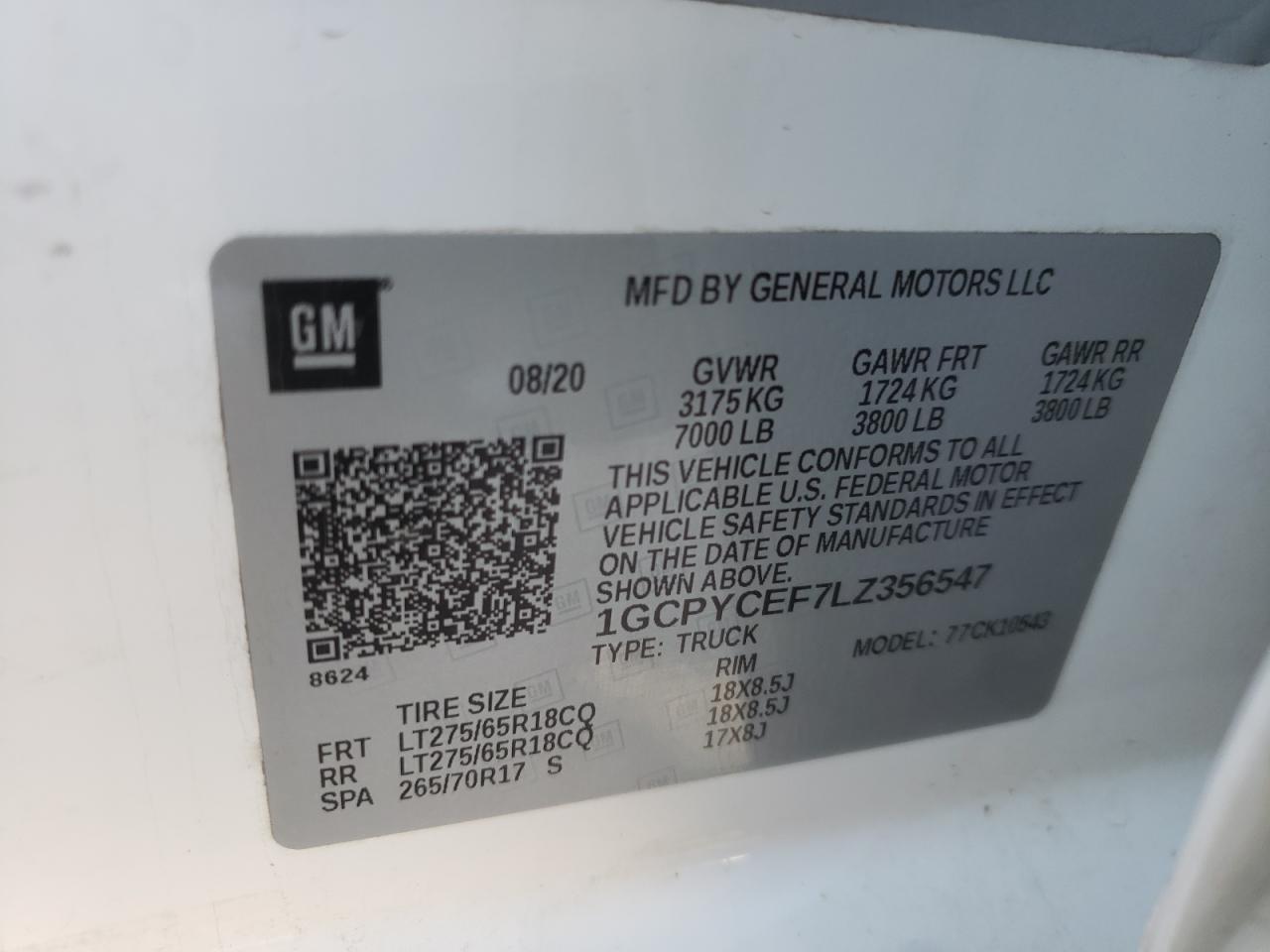Photo 10 from auction – 2020 CHEVROLET SILVERADO with VIN 1GCPYCEF7LZ356547