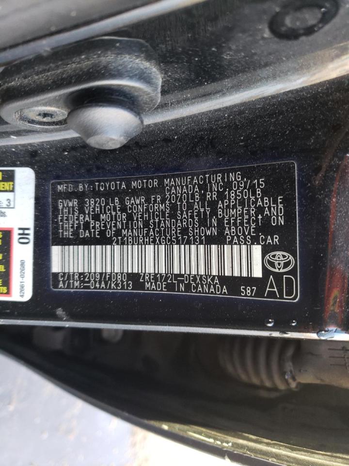 Photo 10 from auction – 2016 TOYOTA COROLLA L with VIN 2T1BURHEXGC517131