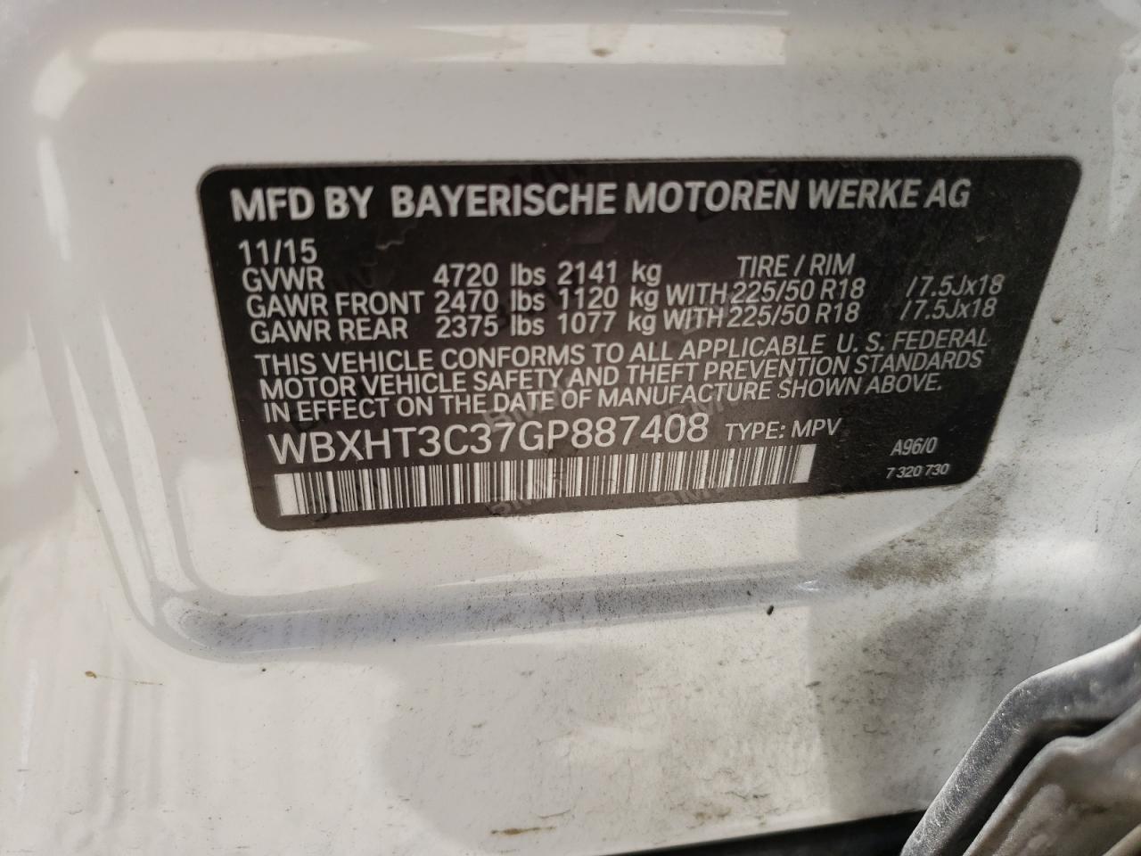 Photo 10 from auction – 2016 BMW X1 XDRIVE2 with VIN WBXHT3C37GP887408