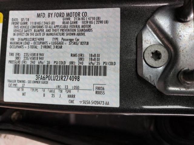 Photo 10 from auction – 2018 FORD FUSION SE with VIN 3FA6P0LU2JR274098