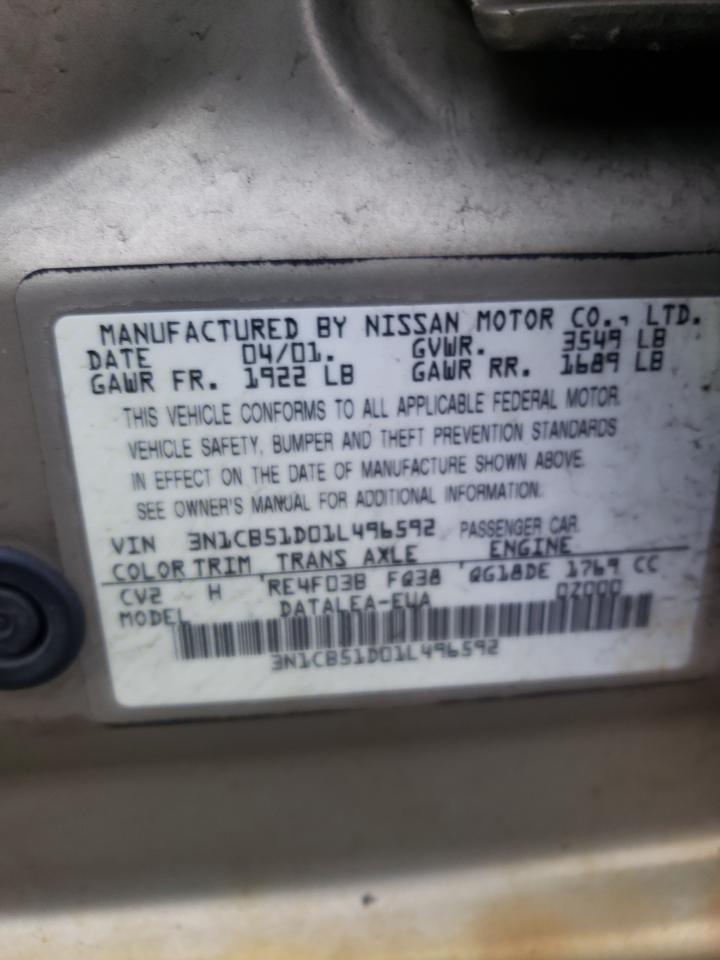 Photo 10 from auction – 2001 NISSAN SENTRA XE with VIN 3N1CB51D01L496592