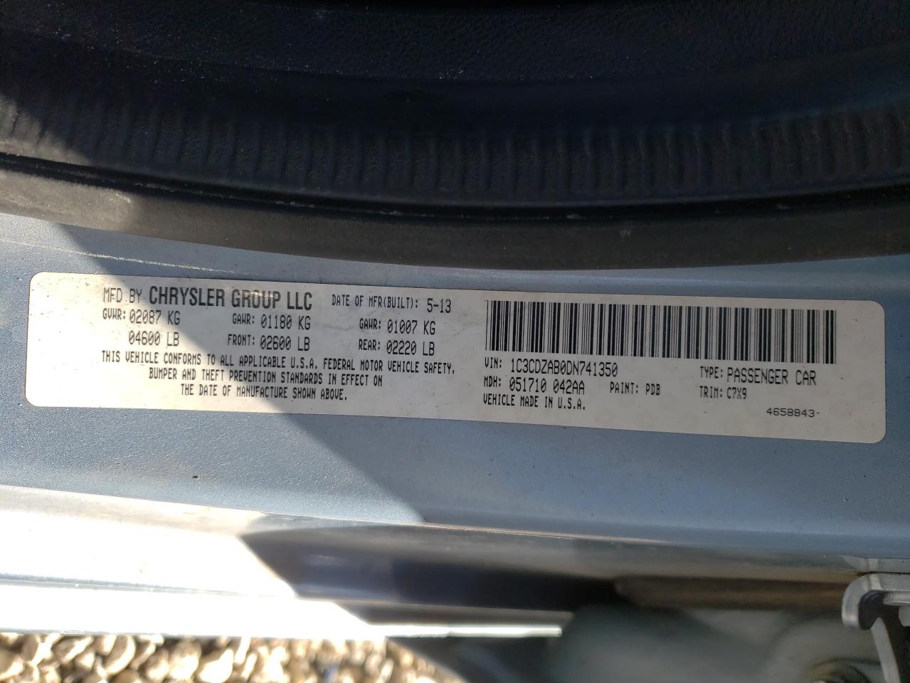 Photo 10 from auction – 2013 DODGE AVENGER SE with VIN 1C3CDZAB0DN741350