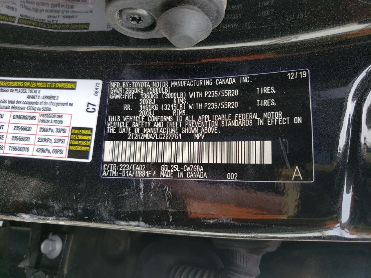 Photo 10 from auction – 2020 LEXUS RX 350 with VIN 2T2HZMDA7LC227761