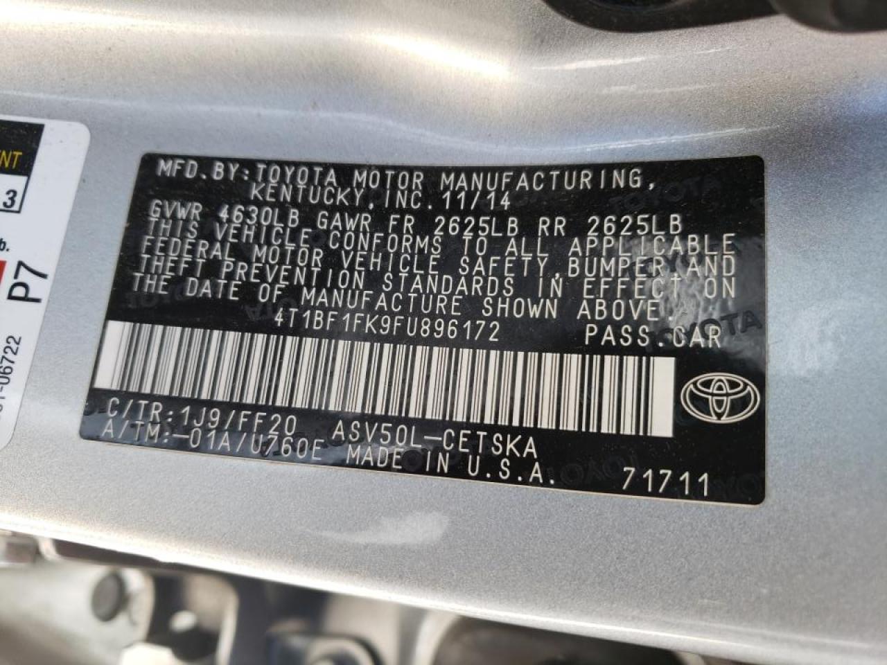 Photo 10 from auction – 2015 TOYOTA CAMRY LE with VIN 4T1BF1FK9FU896172