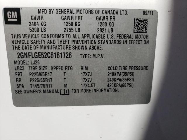 Photo 10 from auction – 2012 CHEVROLET EQUINOX LT with VIN 2GNFLGE52C6161726