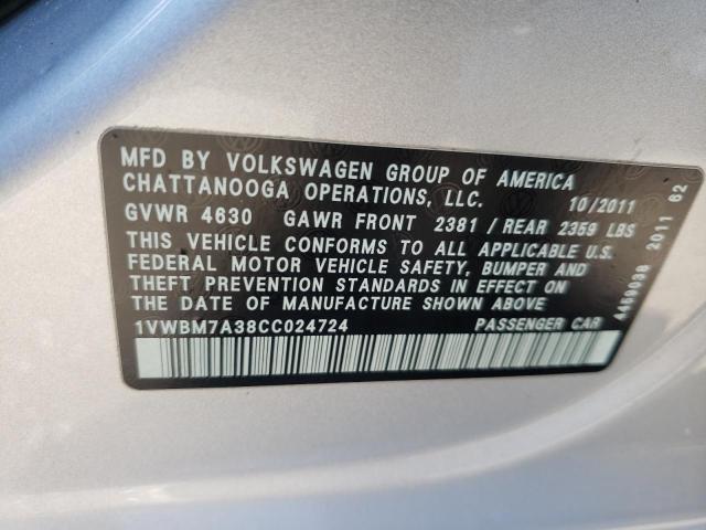 Photo 10 from auction – 2012 VOLKSWAGEN PASSAT SE with VIN 1VWBM7A38CC024724