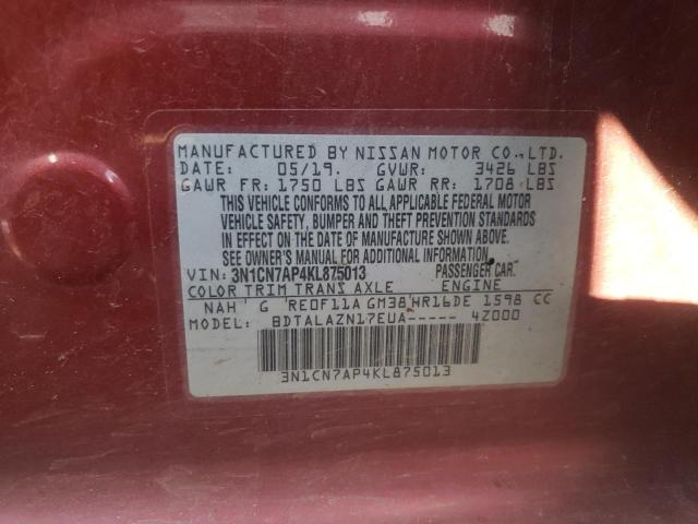 Photo 10 from auction – 2019 NISSAN VERSA S with VIN 3N1CN7AP4KL875013