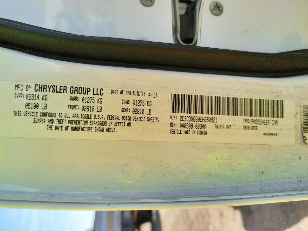 Photo 10 from auction – 2014 DODGE CHARGER SE with VIN 2C3CDXBG0EH280921
