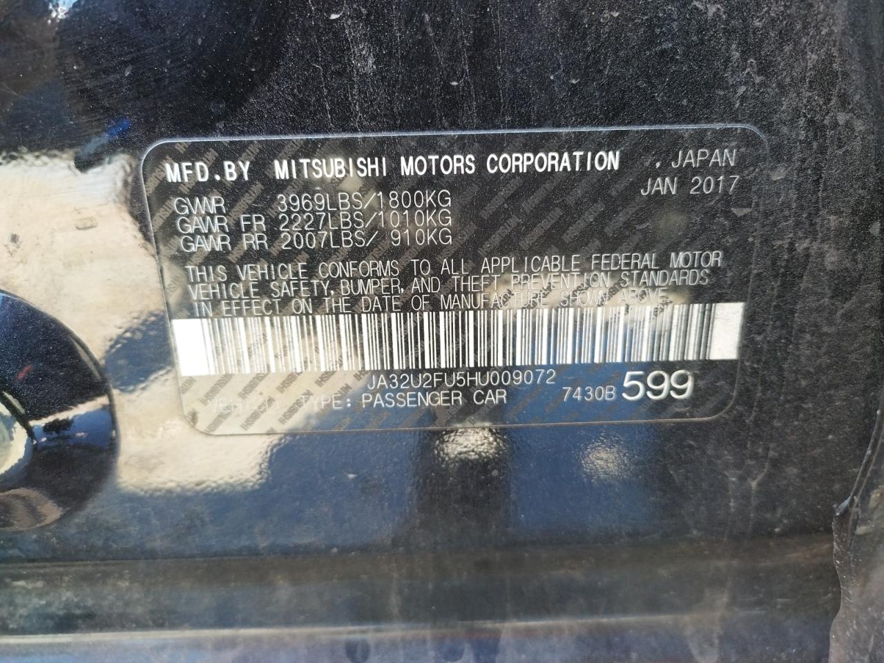 Photo 10 from auction – 2017 MITSUBISHI LANCER ES with VIN JA32U2FU5HU009072