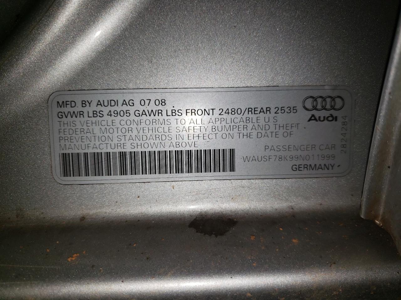 Photo 10 from auction – 2009 AUDI A4 PREMIUM with VIN WAUSF78K99N011999