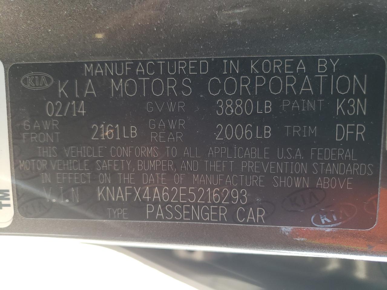 Photo 10 from auction – 2014 KIA FORTE LX with VIN KNAFX4A62E5216293