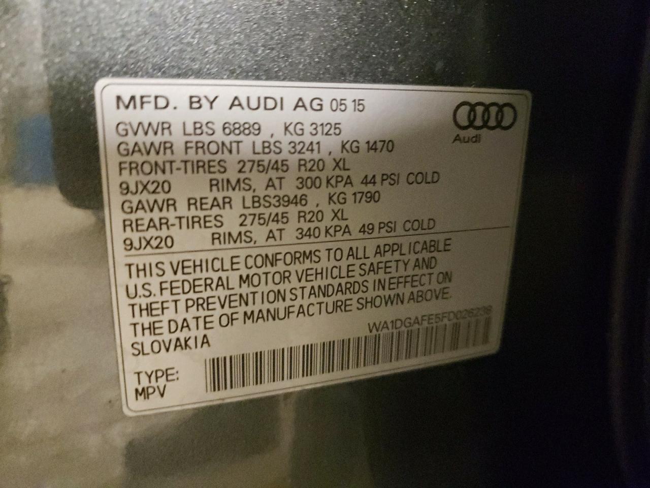 Photo 10 from auction – 2015 AUDI Q7 PRESTIG with VIN WA1DGAFE5FD026238