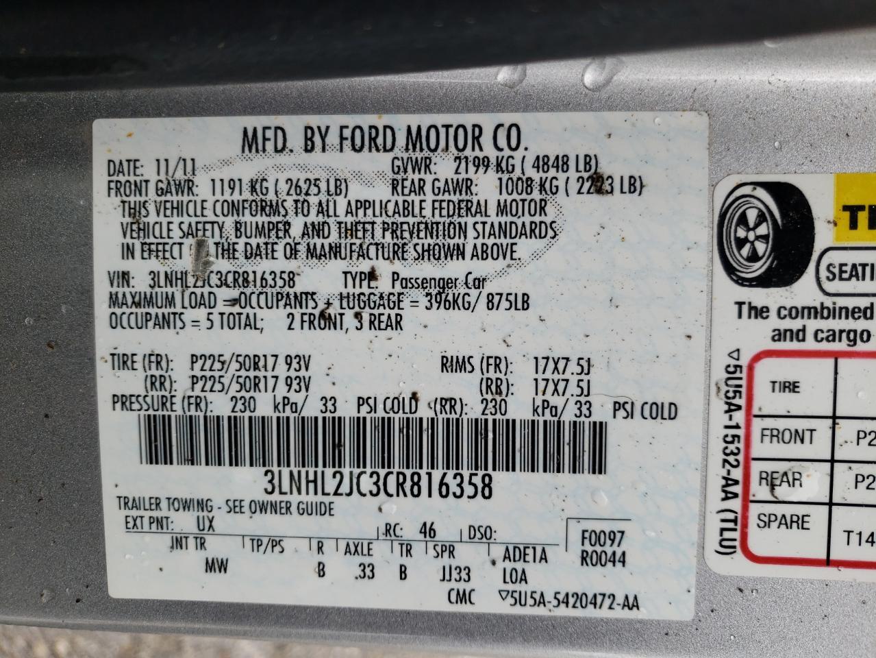Zdjęcie 10 z aukcji – 2012 LINCOLN MKZ z VIN 3LNHL2JC3CR816358