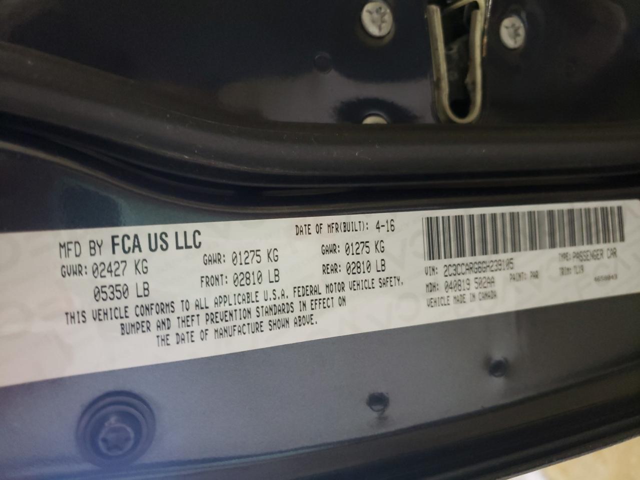 Photo 10 from auction – 2016 CHRYSLER 300 LIMITE with VIN 2C3CCARG6GH239105