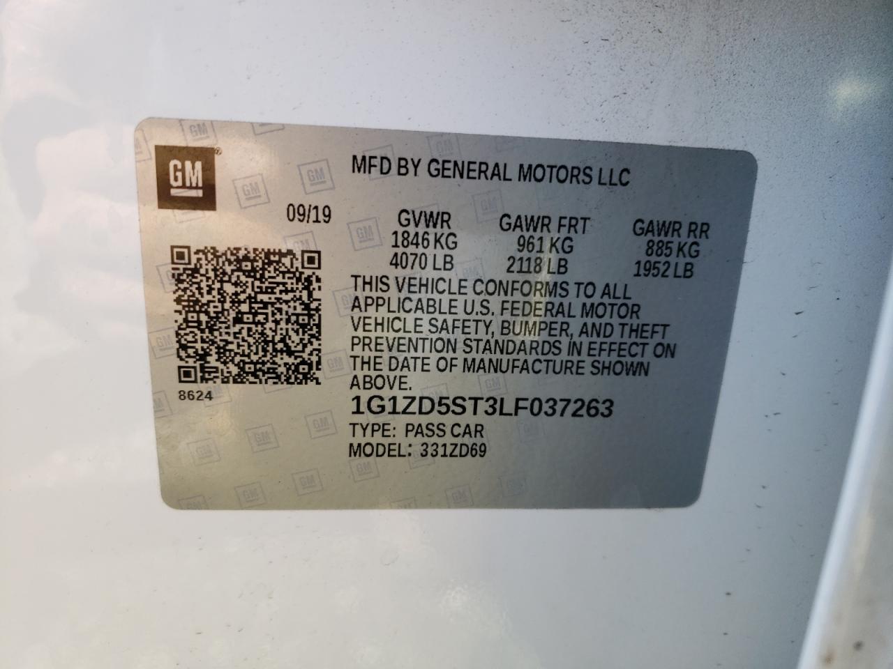 Photo 10 from auction – 2020 CHEVROLET MALIBU LT with VIN 1G1ZD5ST3LF037263