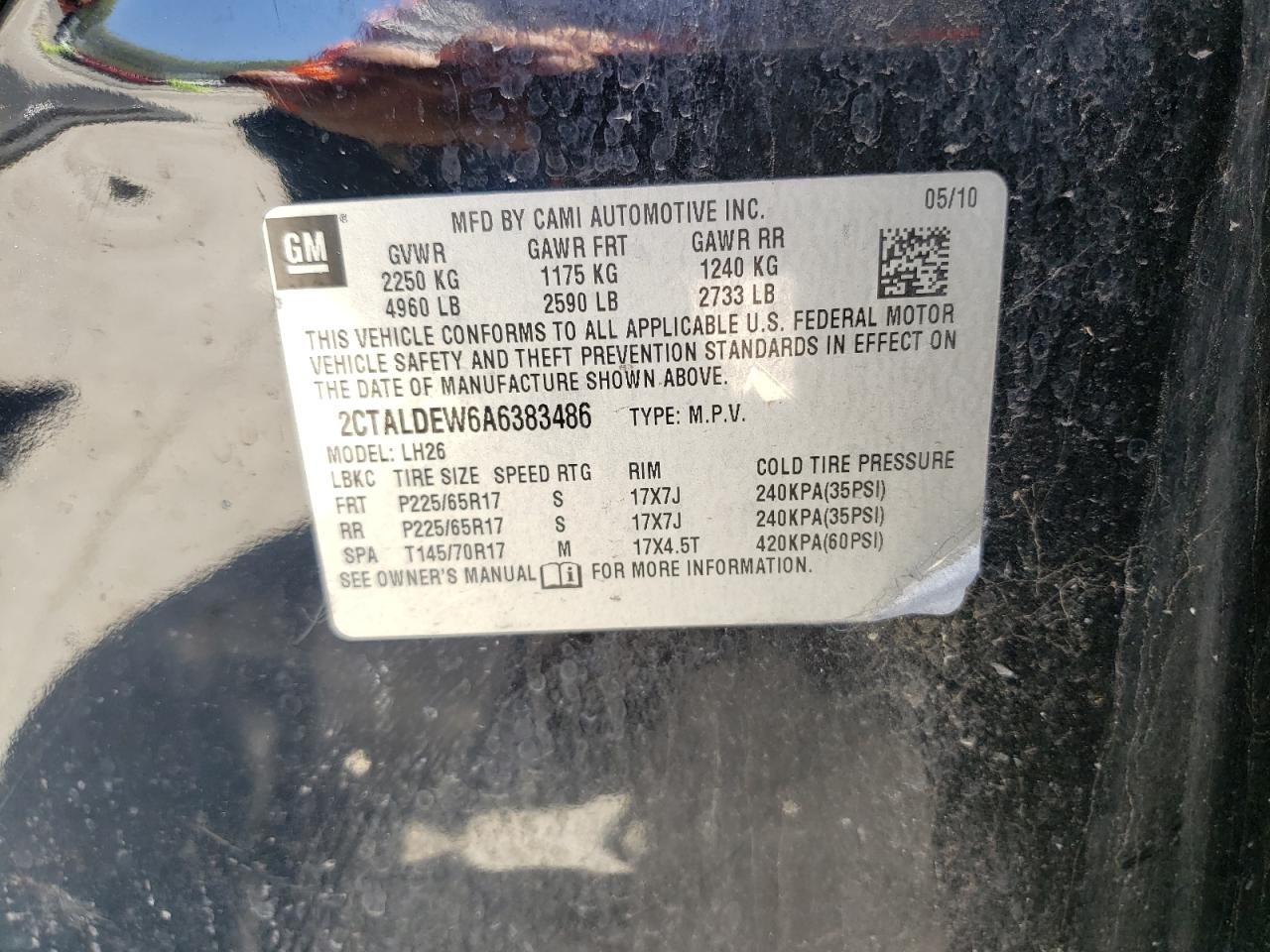 Photo 10 from auction – 2010 GMC TERRAIN SL with VIN 2CTALDEW6A6383486
