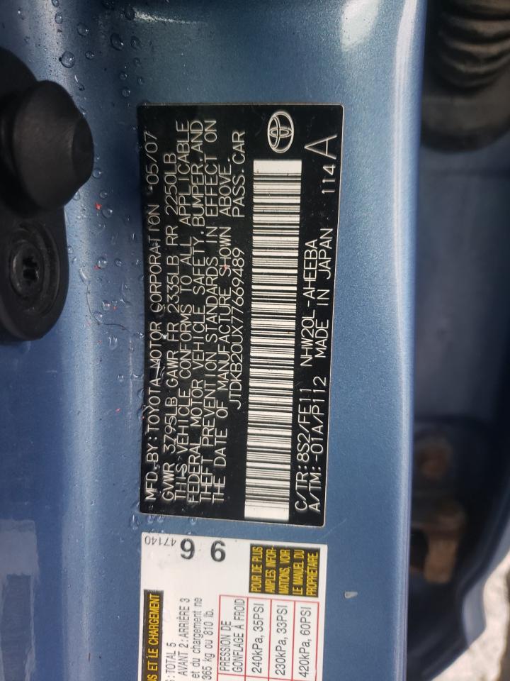 Photo 10 from auction – 2007 TOYOTA PRIUS with VIN JTDKB20UX77669489