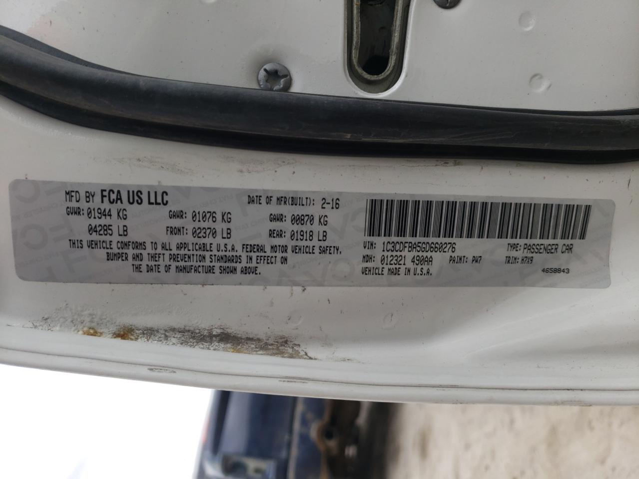 Photo 10 from auction – 2016 DODGE DART SXT with VIN 1C3CDFBA5GD660276