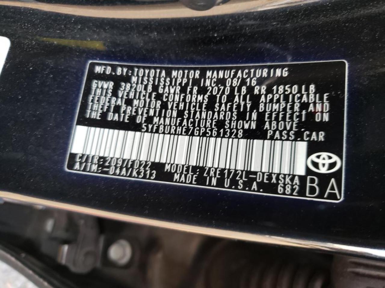 Photo 20 from auction – 2016 TOYOTA COROLLA L with VIN 5YFBURHE7GP561328