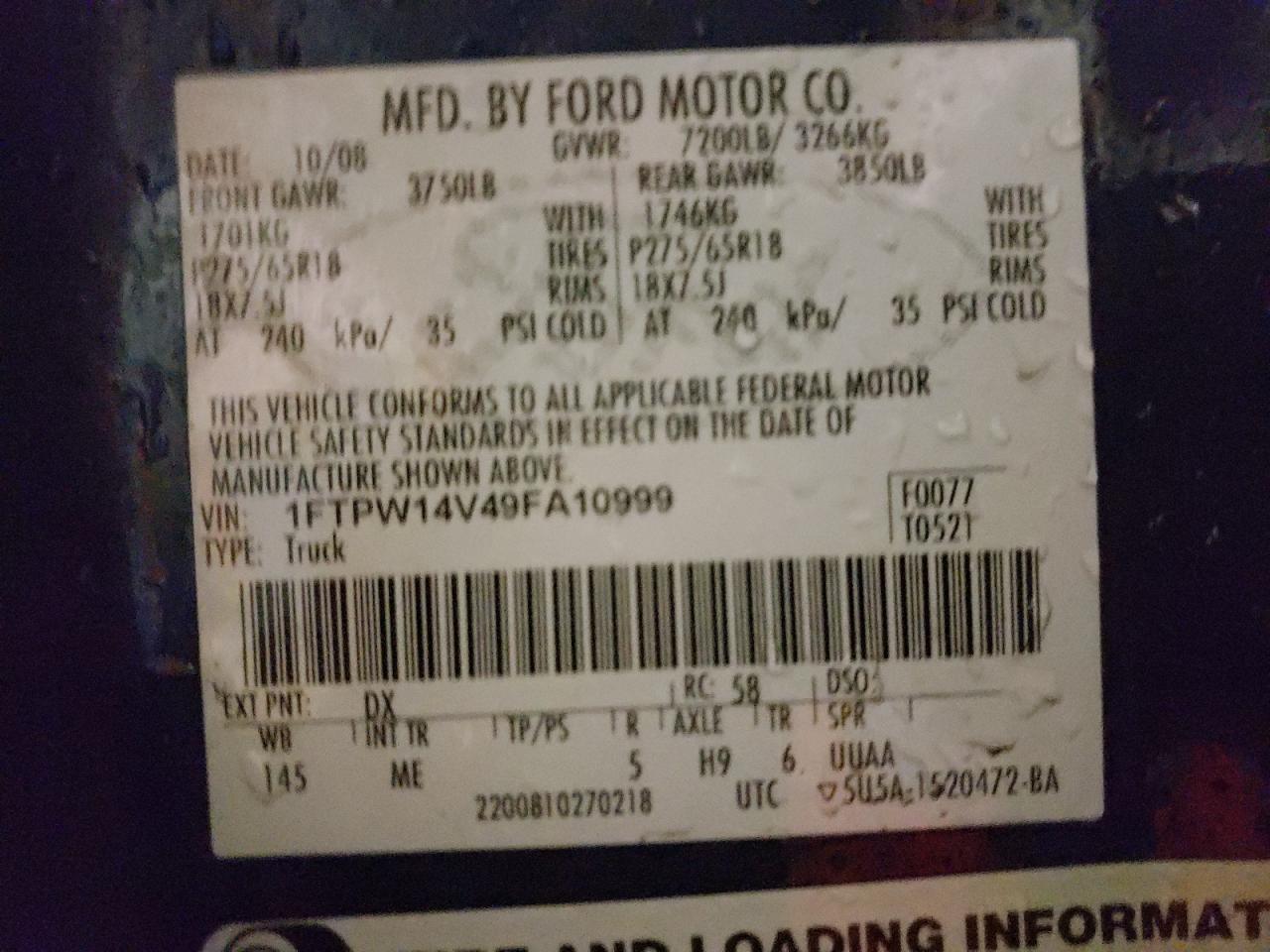 Photo 10 from auction – 2009 FORD F150 SUPER with VIN 1FTPW14V49FA10999