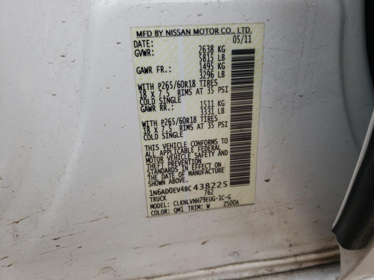 Photo 10 from auction – 2011 NISSAN FRONTIER S with VIN 1N6AD0EV4BC438225