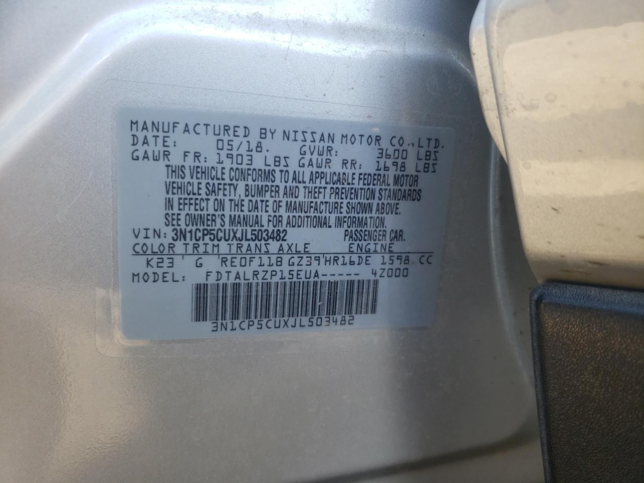 Photo 10 from auction – 2018 NISSAN KICKS with VIN 3N1CP5CUXJL503482