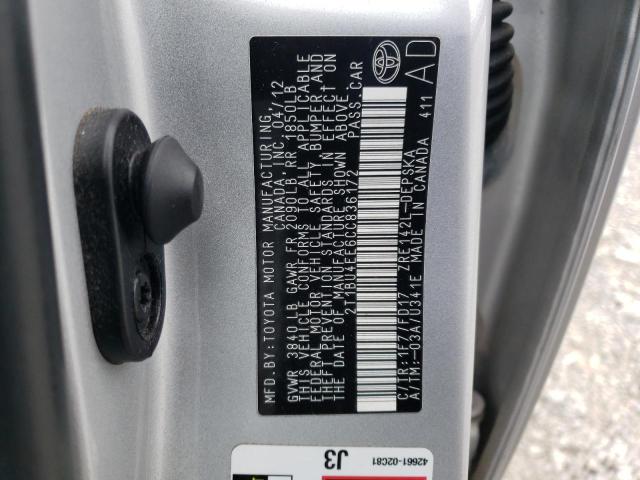 Photo 10 from auction – 2012 TOYOTA COROLLA BA with VIN 2T1BU4EE6CC836172