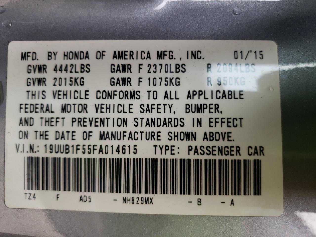 Photo 10 from auction – 2015 ACURA TLX TECH with VIN 19UUB1F55FA014615