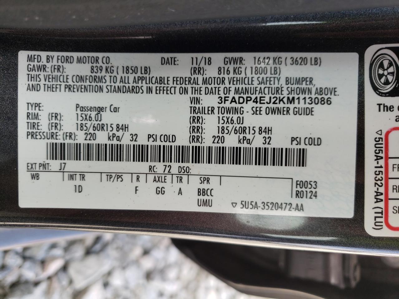 Photo 10 from auction – 2019 FORD FIESTA SE with VIN 3FADP4EJ2KM113086