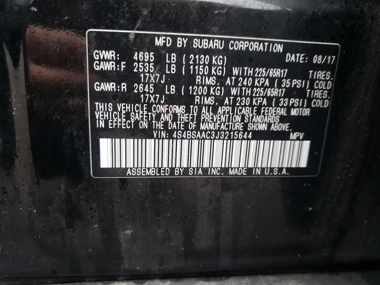 Photo 10 from auction – 2018 SUBARU OUTBACK 2. with VIN 4S4BSAAC3J3215644