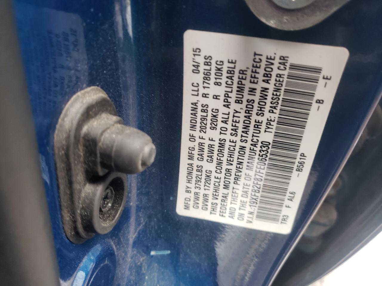 Photo 10 from auction – 2015 HONDA CIVIC EX with VIN 19XFB2F87FE065330