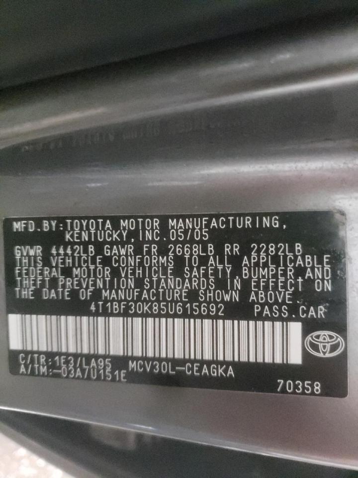 Photo 10 from auction – 2005 TOYOTA CAMRY LE with VIN 4T1BF30K85U615692