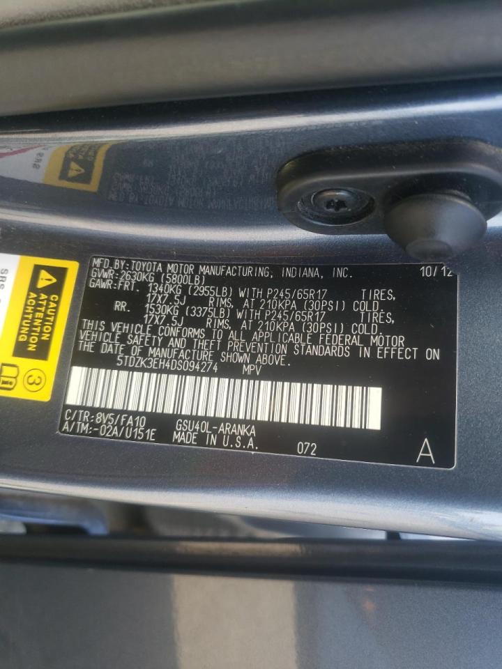 Photo 10 from auction – 2013 TOYOTA HIGHLANDER with VIN 5TDZK3EH4DS094274