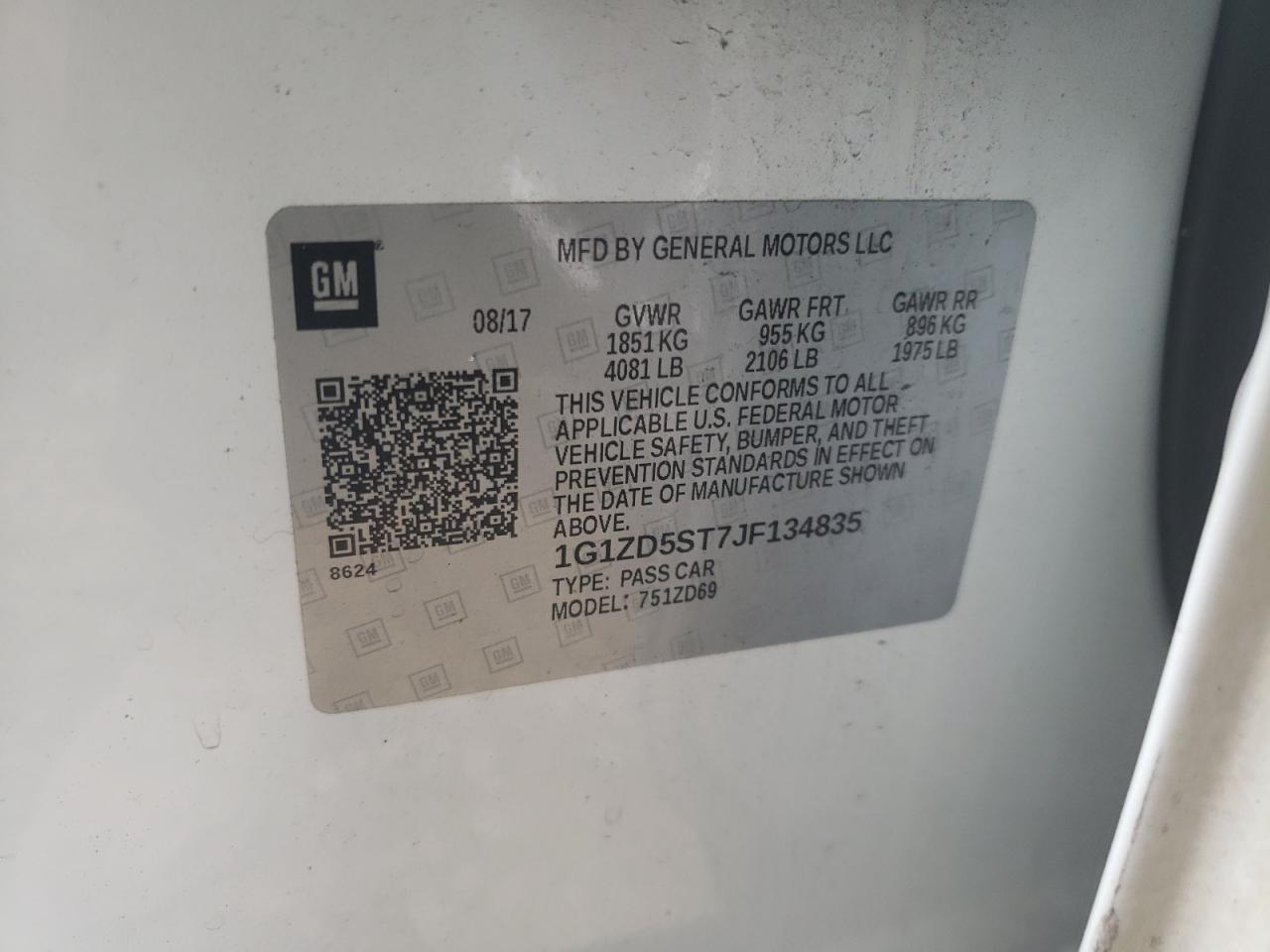 Photo 10 from auction – 2018 CHEVROLET MALIBU LT with VIN 1G1ZD5ST7JF134835