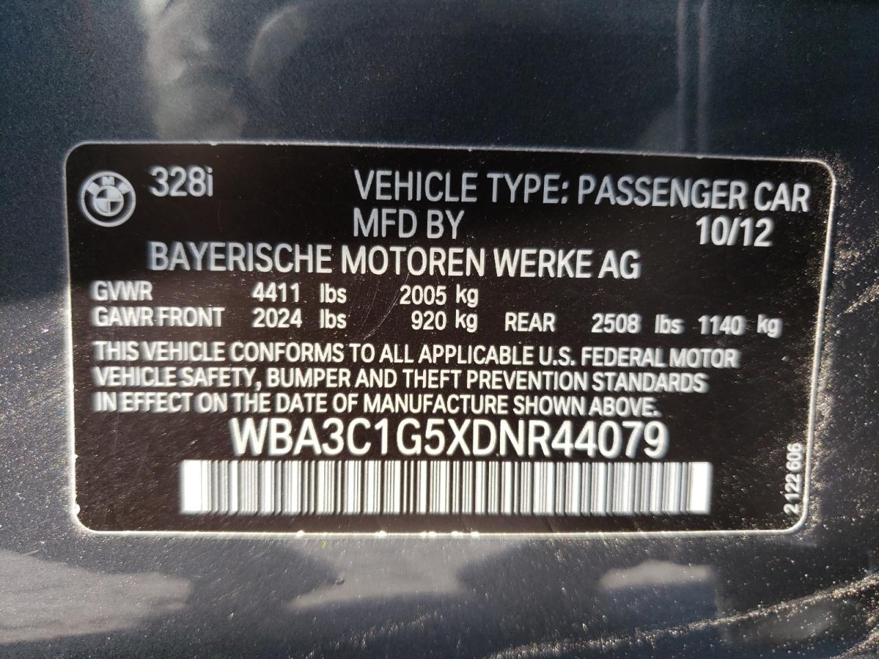 Photo 10 from auction – 2013 BMW 328 I SULE with VIN WBA3C1G5XDNR44079