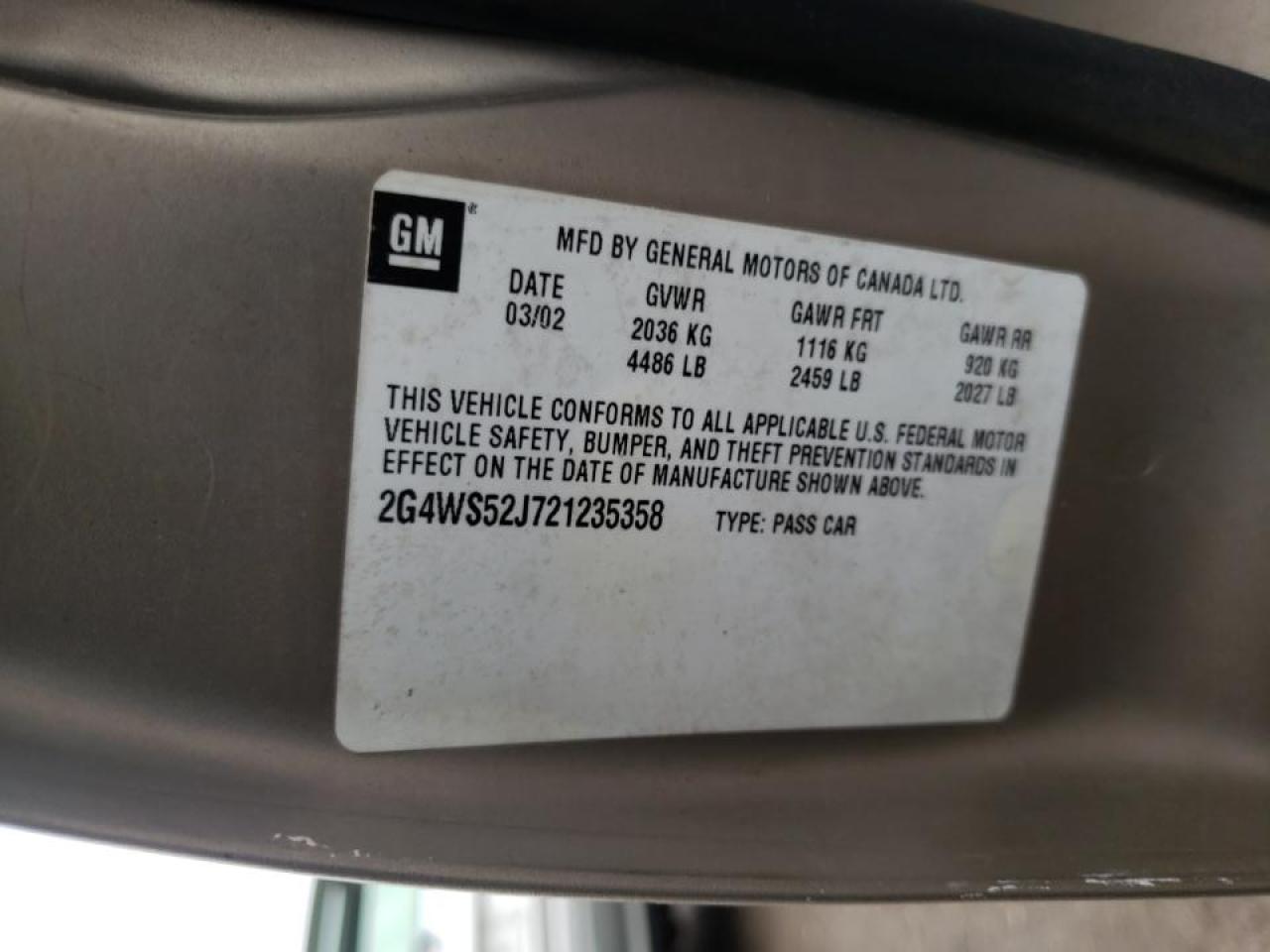 Photo 10 from auction – 2002 BUICK CENTURY CU with VIN 2G4WS52J721235358
