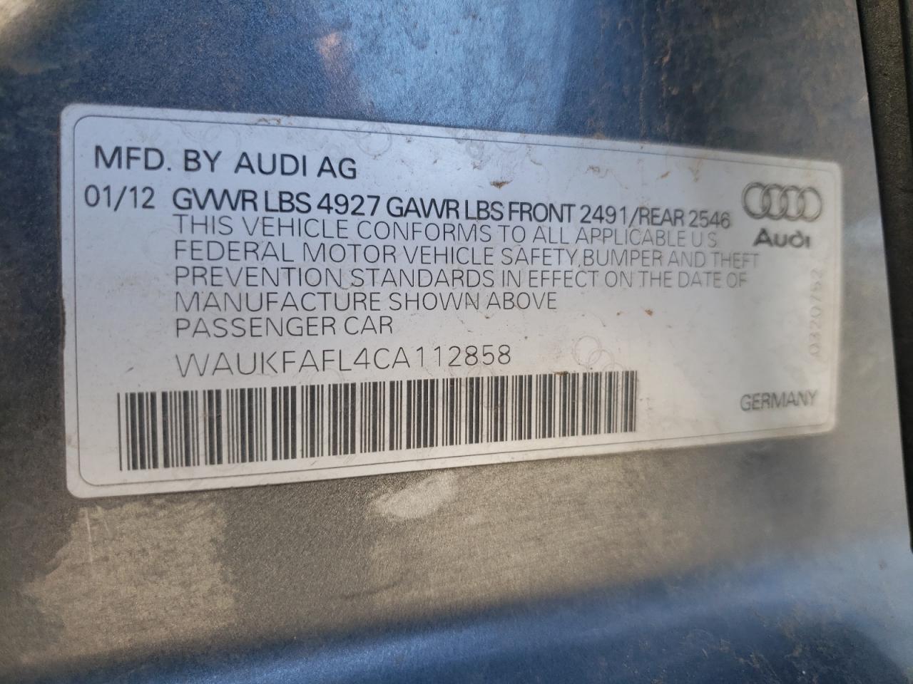 Photo 10 from auction – 2012 AUDI A4 PRESTIG with VIN WAUKFAFL4CA112858