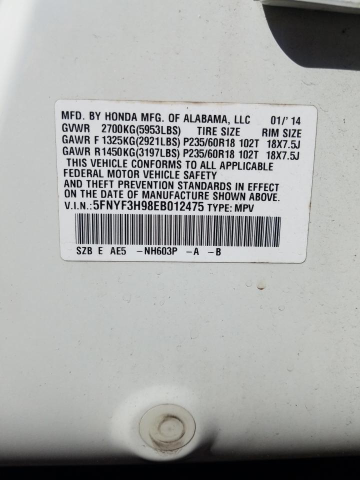 Photo 10 from auction – 2014 HONDA PILOT TOUR with VIN 5FNYF3H98EB012475