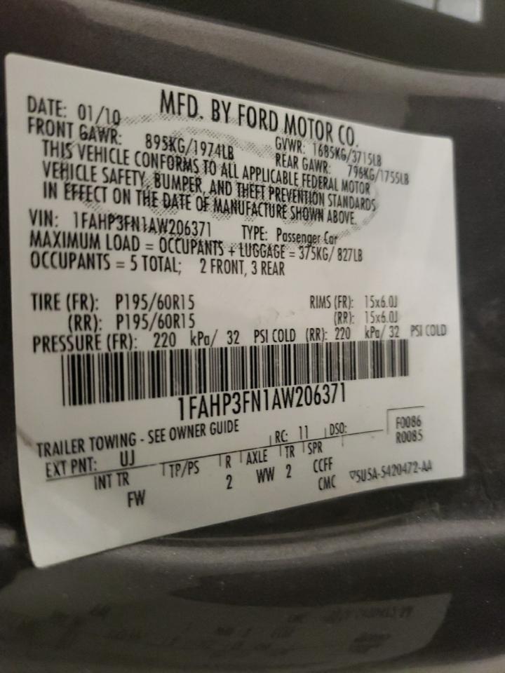 Photo 10 from auction – 2010 FORD FOCUS SE with VIN 1FAHP3FN1AW206371