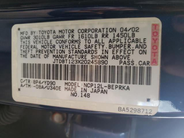 Photo 10 from auction – 2002 TOYOTA ECHO with VIN JTDBT123X20245890