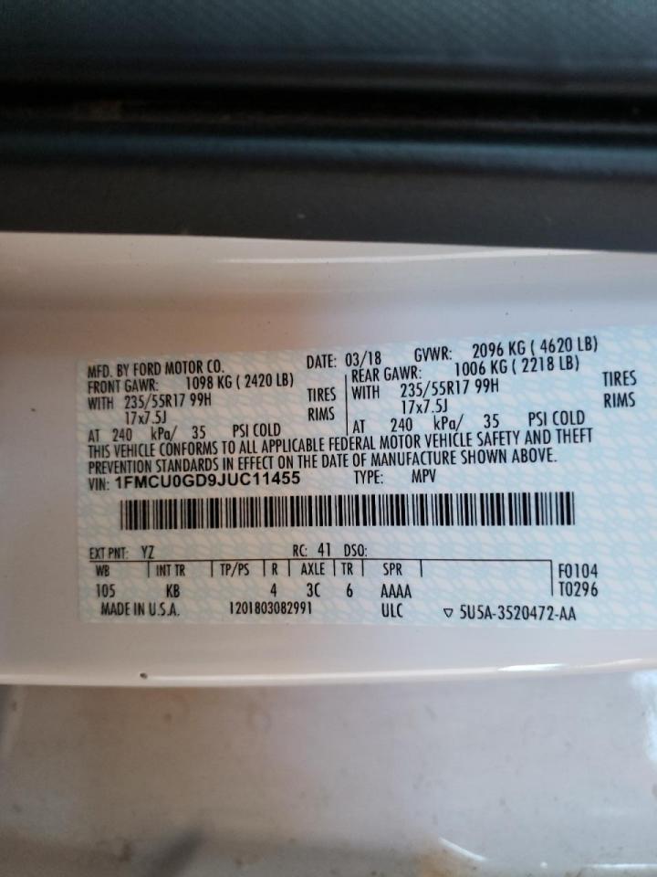 Photo 10 from auction – 2018 FORD ESCAPE SE with VIN 1FMCU0GD9JUC11455