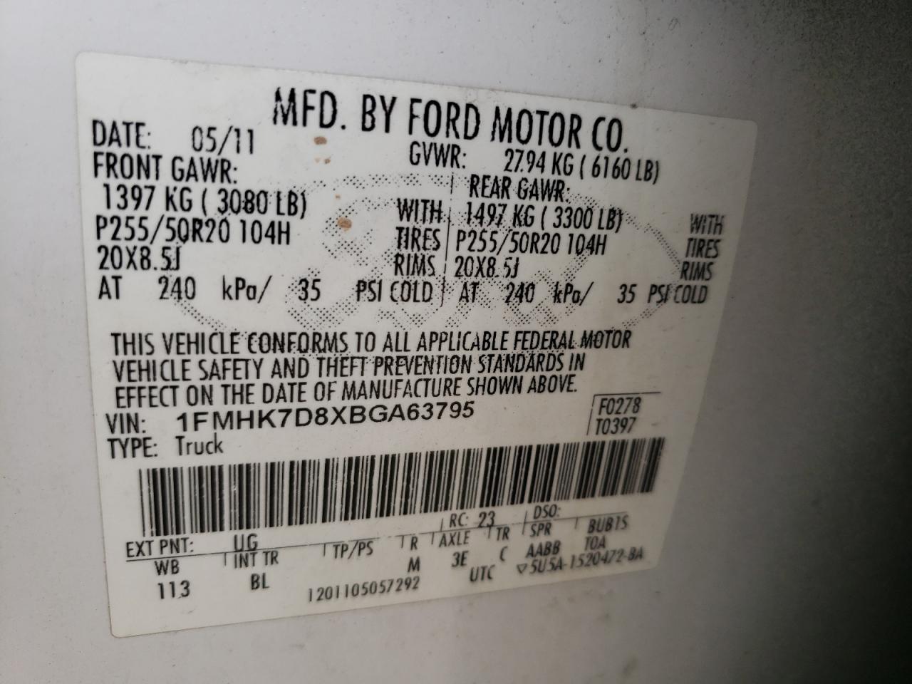 Photo 10 from auction – 2011 FORD EXPLORER X with VIN 1FMHK7D8XBGA63795