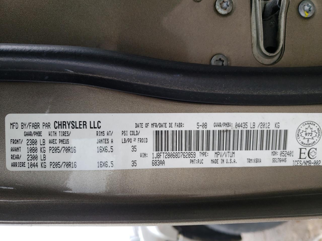 Photo 10 from auction – 2008 JEEP PATRIOT SP with VIN 1J8FT28068D762859
