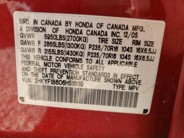 Photo 10 from auction – 2006 HONDA PILOT EX with VIN 2HKYF18606H518119