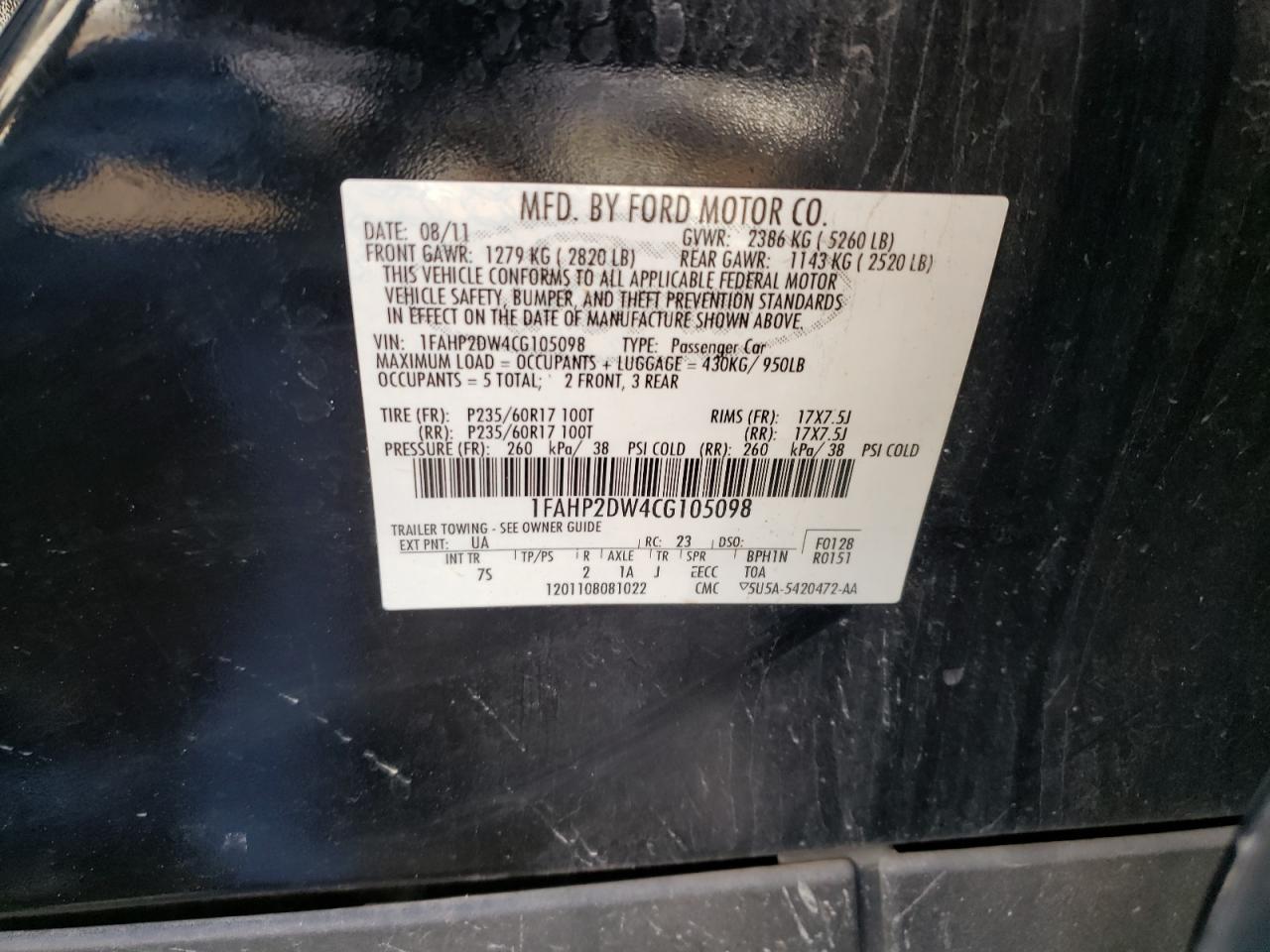 Foto 10 de la subasta – 2018 FORD TAURUS SE con VIN 1FAHP2DW4CG105098